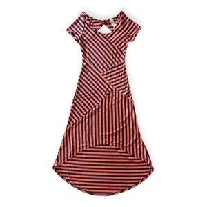 Elegant Striped High-Low Dress in Orange and Blue